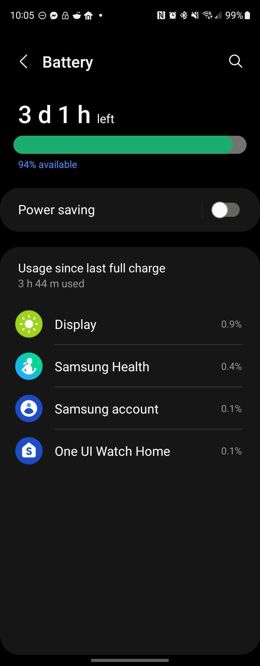 A Galaxy Watch 5 screen showing 3 day battery life