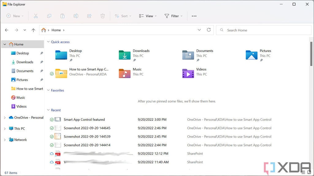 File Explorer Home page in Windows 11 2022 Update