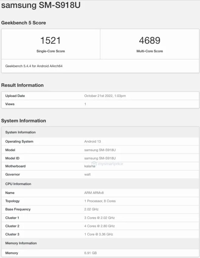 Samsung Galaxy S23 Ultra with Snapdragon 8 Gen 2 SoC appears on Geekbench