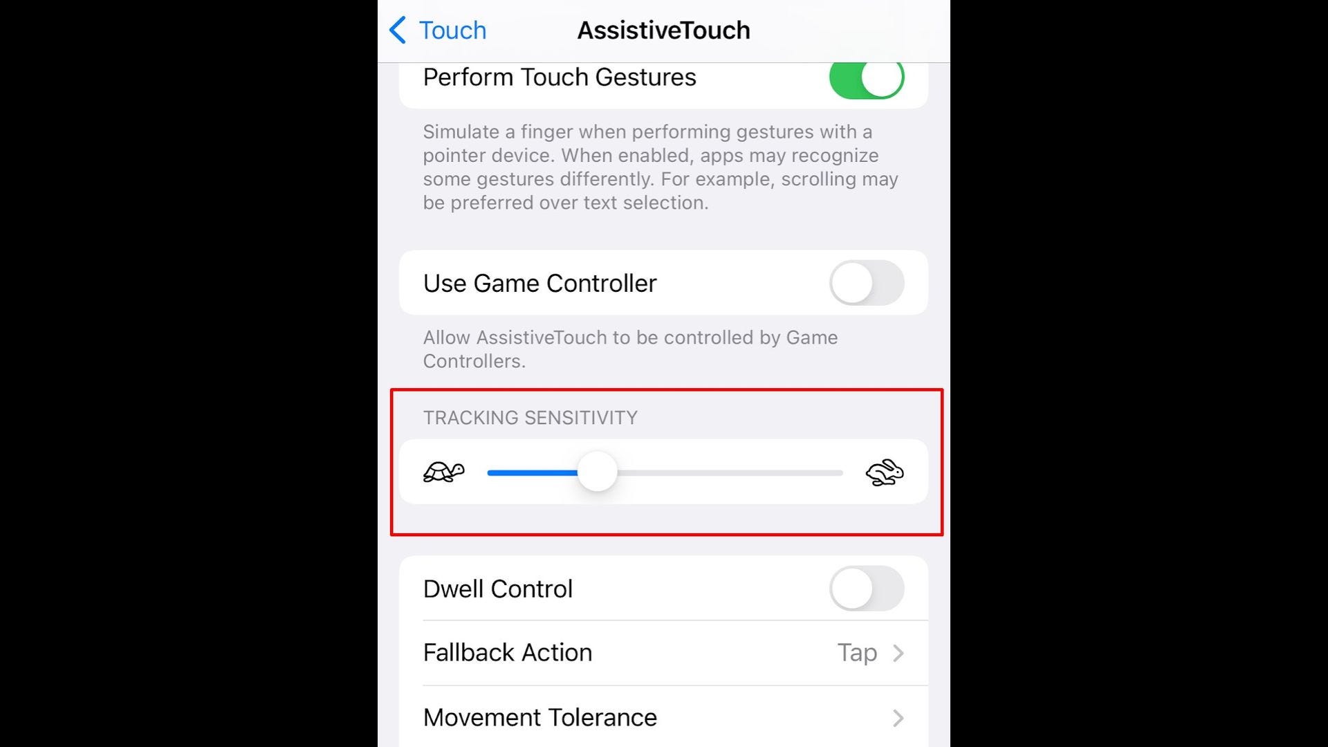 in AssistiveTouch, adjust the slider based on your speed preferences