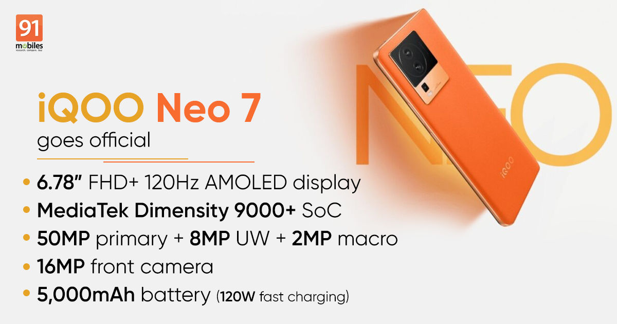 iQOO Neo 7 with MediaTek Dimensity 9000+, 120Hz display, 120W fast charging launched: price, specifications