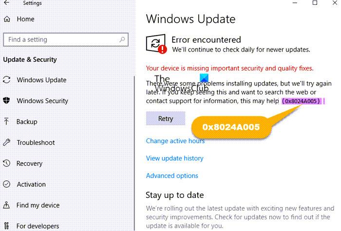 Fix 0x8024A005 Windows Update Error Code