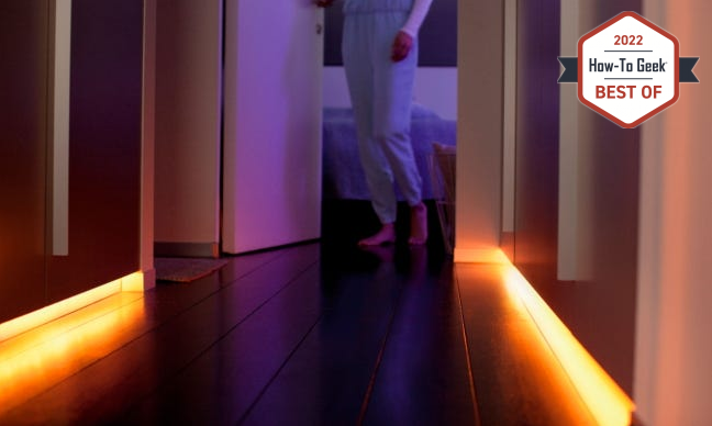 Philips Hue lightstrips along hallway floor