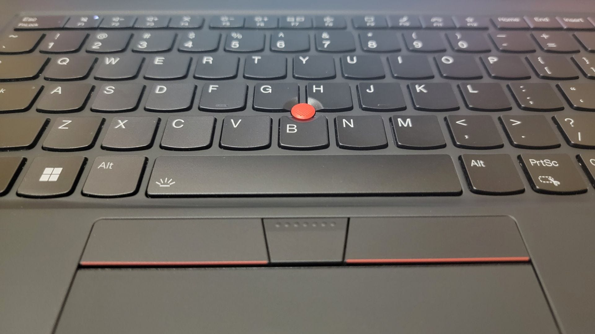 Close up of Lenovo ThinkPad X1 Extreme Gen 5 keyboard and trackpad