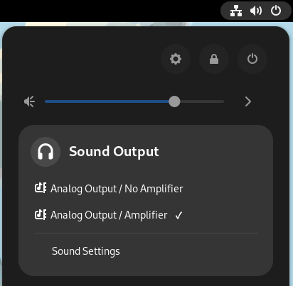 The Quick Settings menu with the sound settings exposed