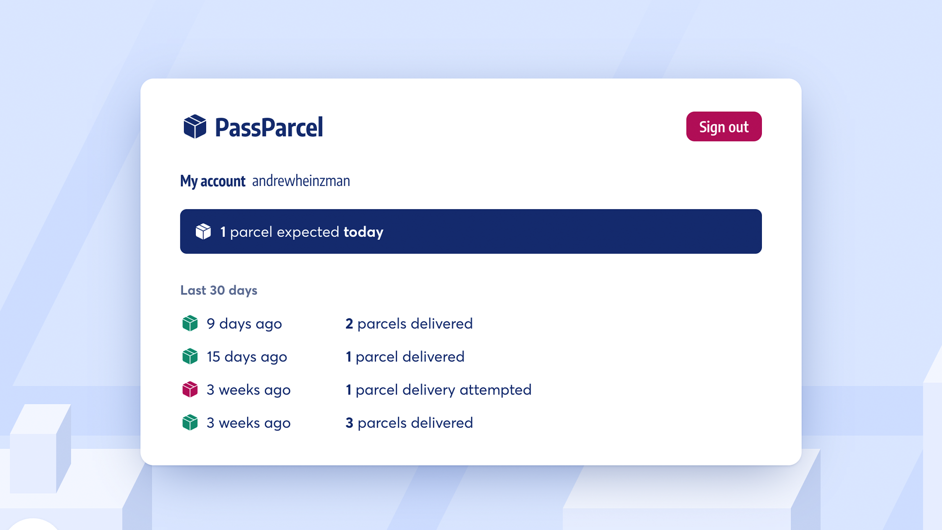 The PassParcel demo shows my "incoming packages" after logging in with passkeys.