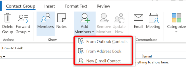Select a source for group contacts.