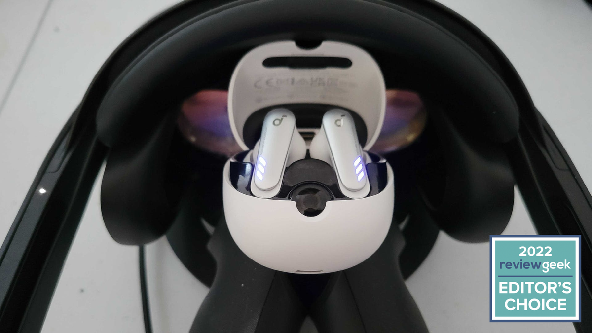 The VR P10 earbuds with a Quest Pro