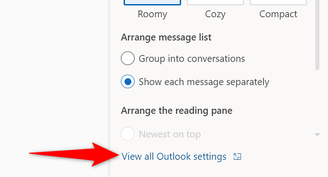 Choose "View All Outlook Settings" in the menu.