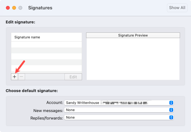 Plus sign button to add a signature