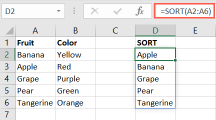 SORT function for a single cell range