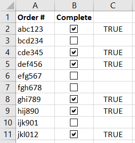 Checked boxes displaying True