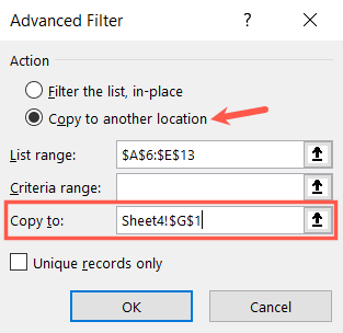 Copy To field for filtering in another location