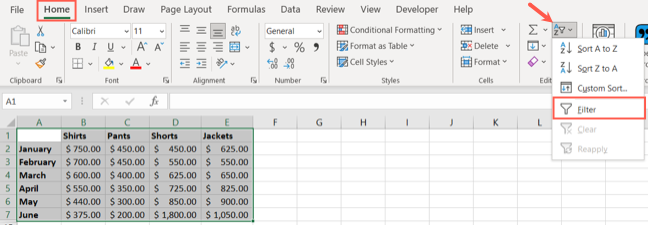 Filter in Excel