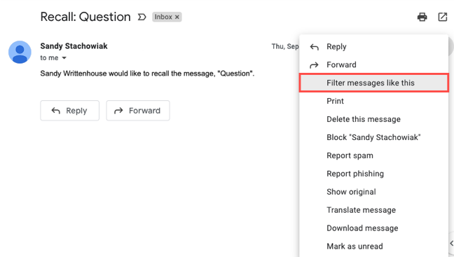 Filter Messages Like This in the email More menu