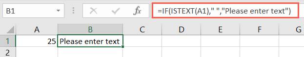 ISTEXT function with IF in Excel