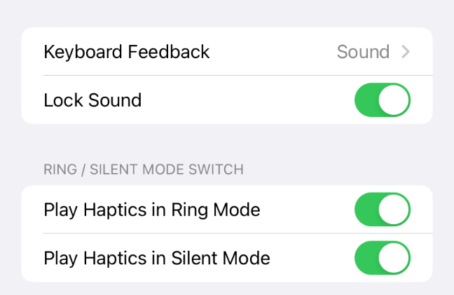 Keyboard feedback settings on iPhone