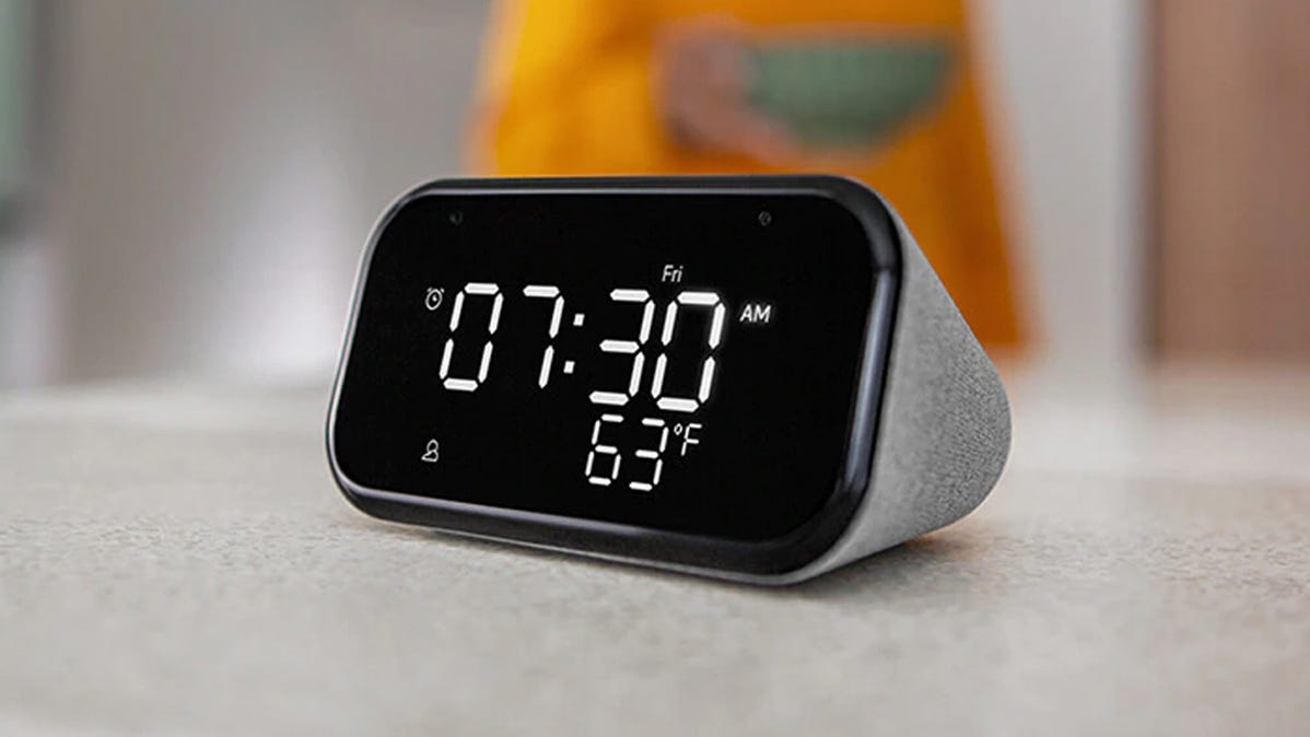 Lenovo Smart Clock Essential 4-inch on a desk
