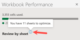 Total sheets to optimize in Excel for the web