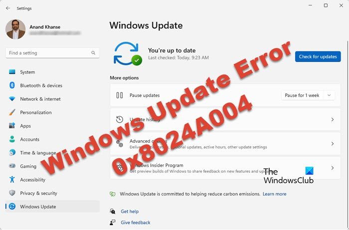 Fix 0x8024A004 Windows Update error