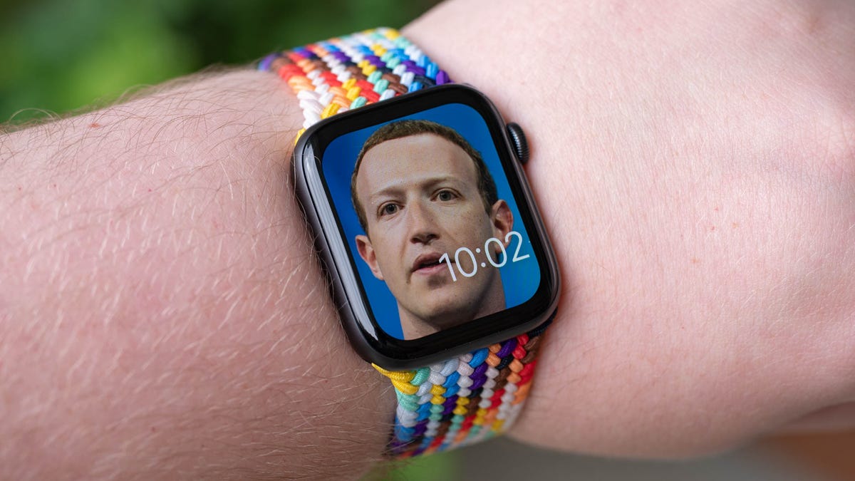 Mark Zuckerberg's face on a smartwatch.