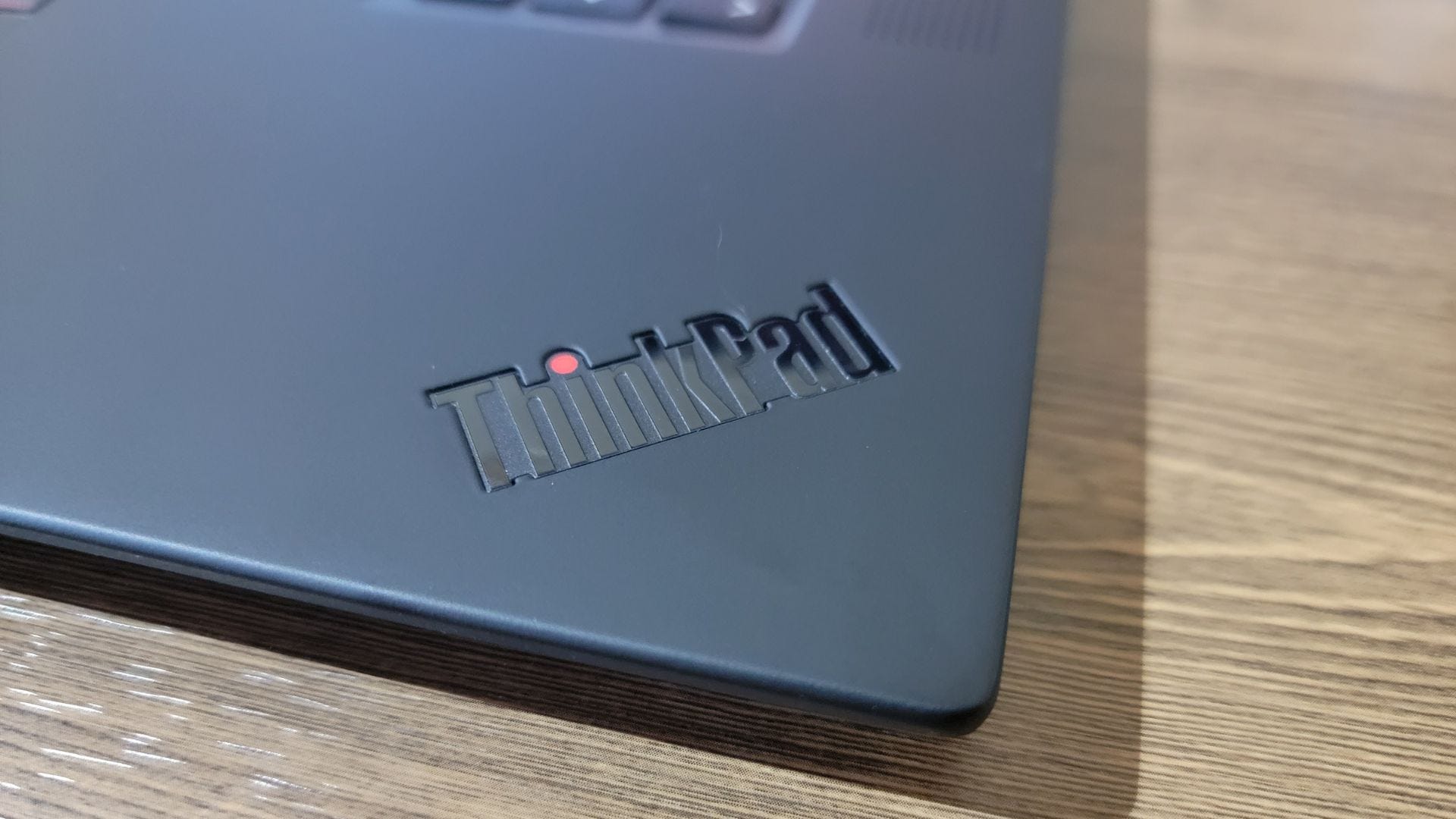 ThankPad logo on bottom corner of Lenovo ThinkPad X1 Extreme Gen 5 laptop keybaord