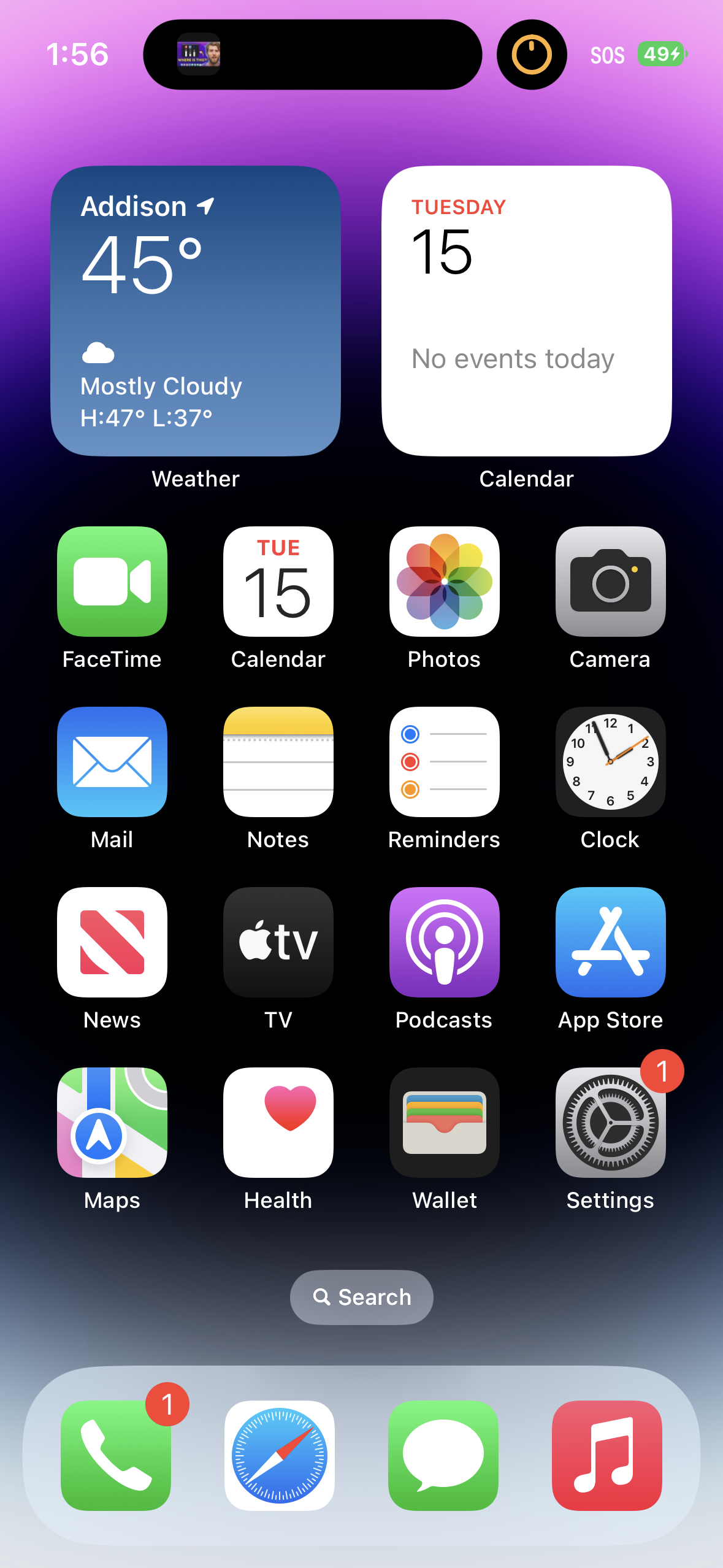 iPhone 14 Pro image showing dynamic island with video and timer