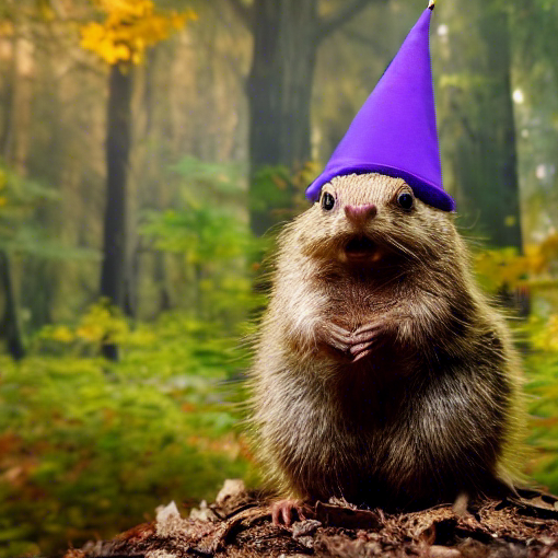 A gopher with a purple wizard hat. 