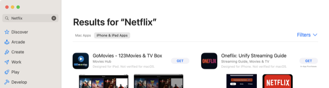 "Netflix" search on Mac App Store