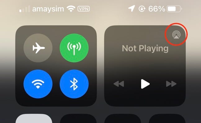 Tap on the "Wireless Audio" option in Control Center