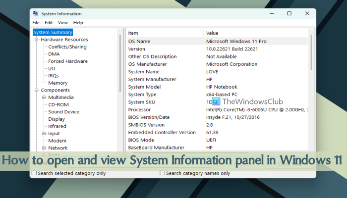 How to open and view System Information panel in Windows 11