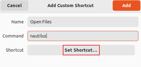Setting the details of a keyboard shortcut