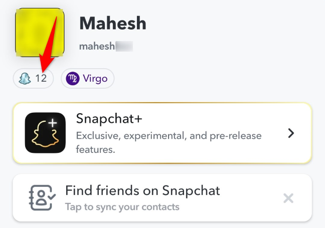 View own Snapscore in Snapchat.