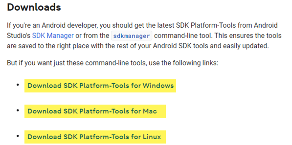 Download Platform Tools.