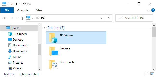 The 3D Objects folder in File Explorer
