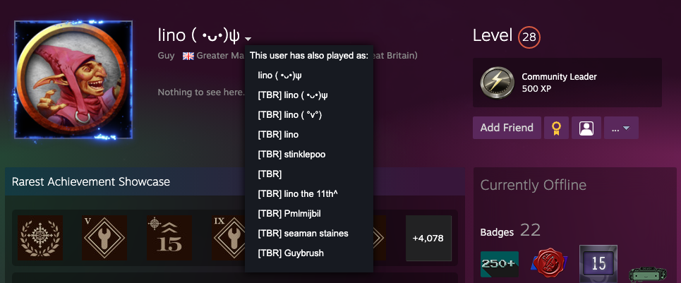 Steam profile with name history