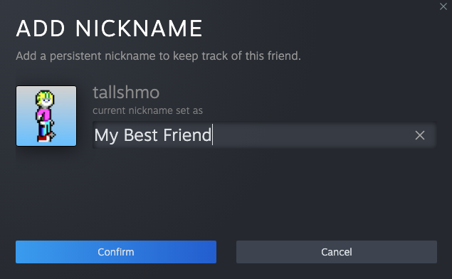 Setting a nickname in Steam