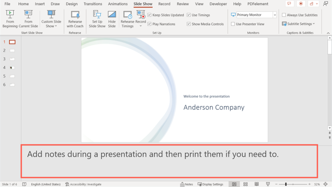 Notes panel in PowerPoint