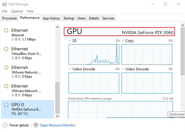 Open the Task Manager, then select "GPU."