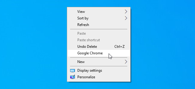 A custom shortcut added to the Windows 10 desktop's context menu.