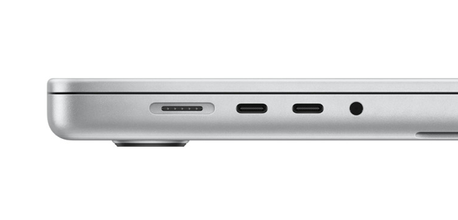 The ports on the side of a MacBook.