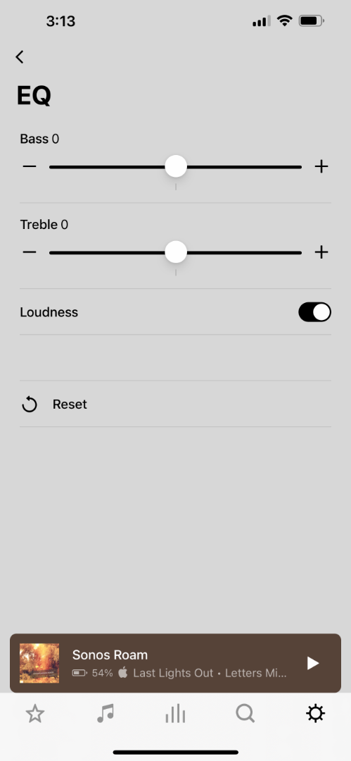 EQ settings for the Roam in the Sonos app