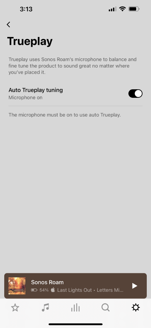 Auto TruePlay settings for the Roam in the Sonos app