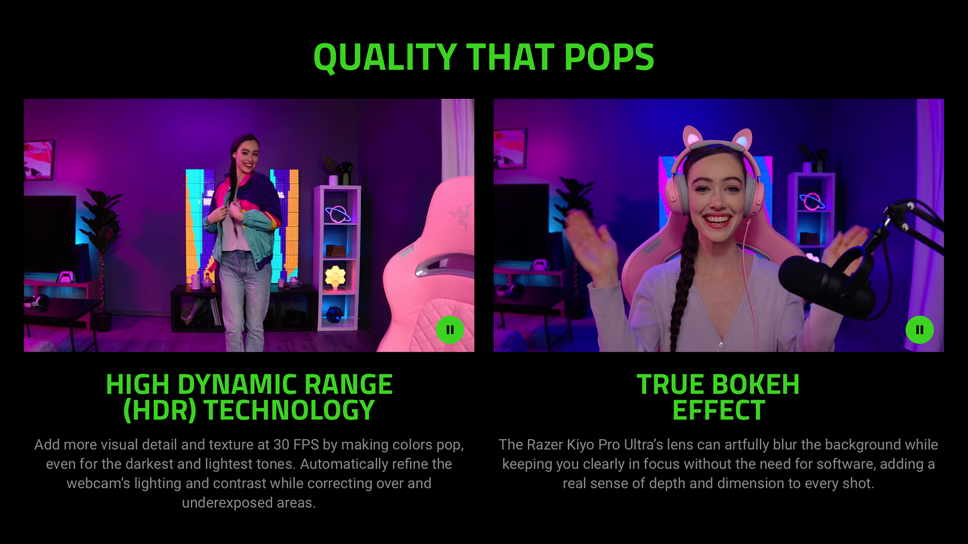Examples of the Razer Kiyo Pro Ultra's HDR and bokeh effects.