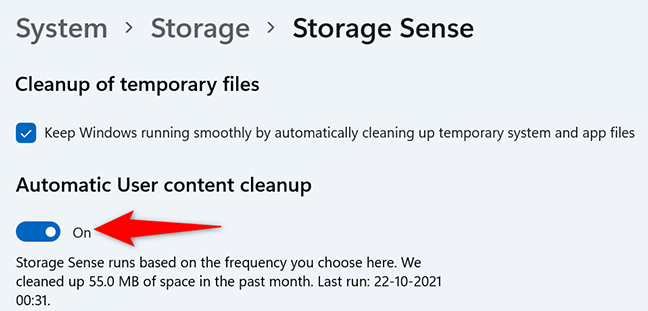 Enable "Automatic User Content Cleanup" on the "Storage Sense" page.