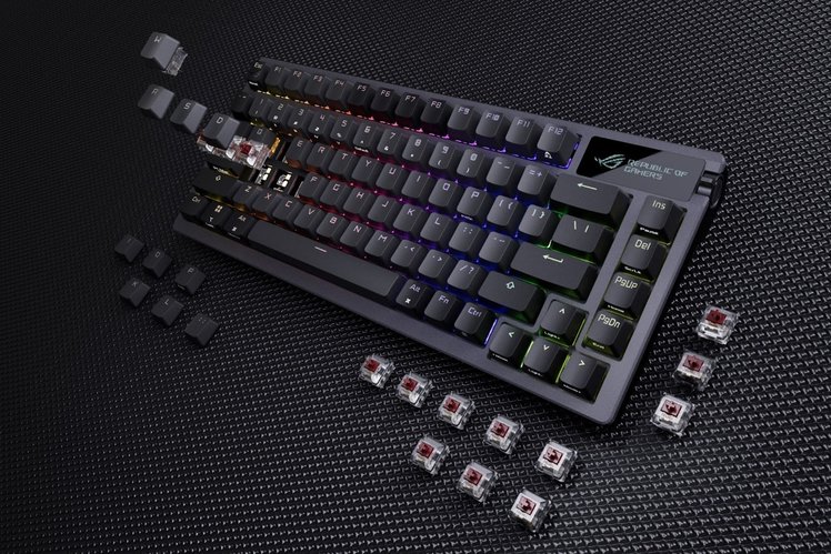 The Asus ROG Azoth is a 75% hot-swap keyboard with pre-lubed switches and an OLED display