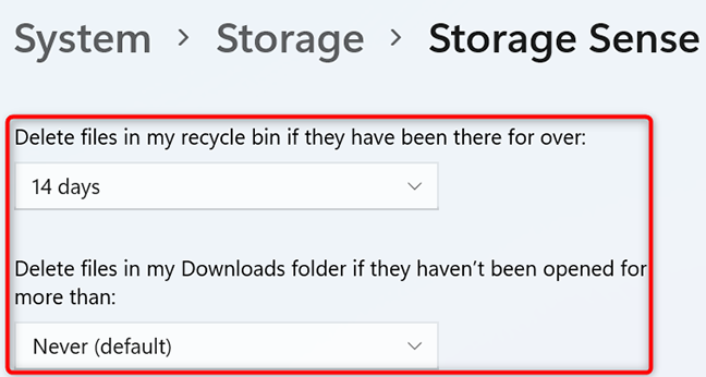 Configure the Storage Sense feature.