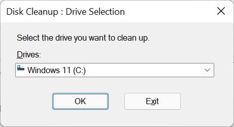 Select the Windows 11 drive from the "Drives" drop-down menu on the "Disk Cleanup" window.