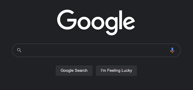 Google Search on desktop in dark mode.