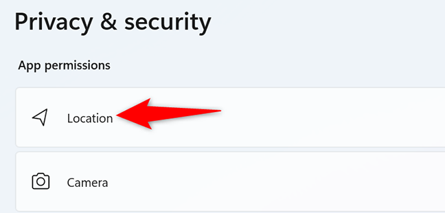 Select "Location" on the "Privacy & Security" page.